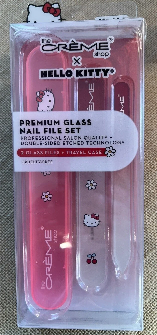 HELLO KITTY Premium Glass Nail File-Set of 2 files with Case--Brand New